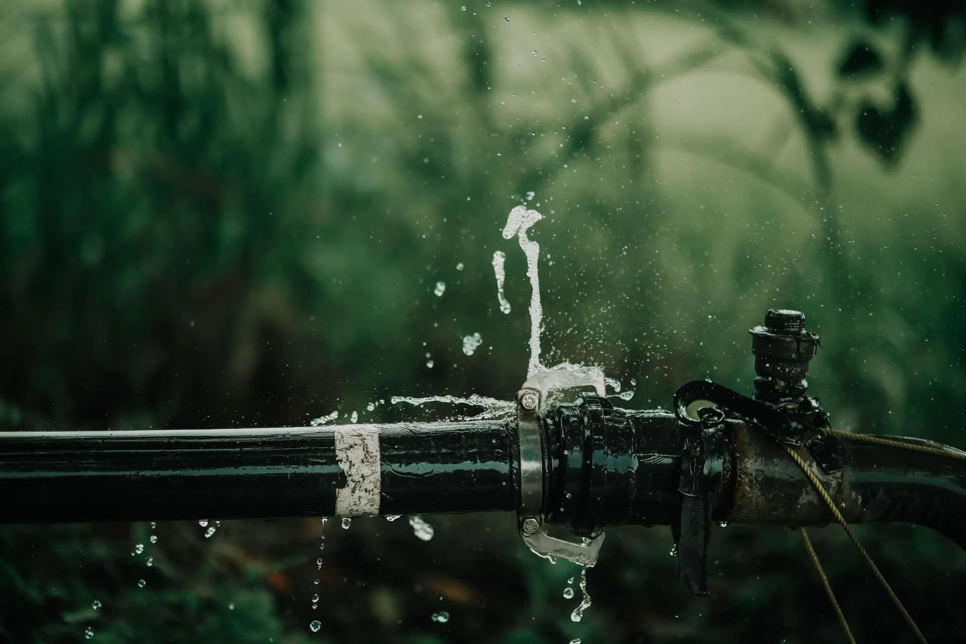 Water spraying from a burst pipe fitting, a job for an emergency plumber